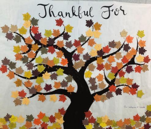 Rye High School Thankful Tree, the tree was painted by Sources of Strength peer leaders Kimie Amaya and Sam Martinez. Courtesy Photo